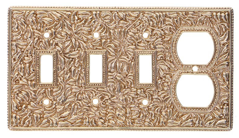 San Michele Patterned 4 - Gang Combination Plate Standard Combination Wall Plate, Polished Nickel