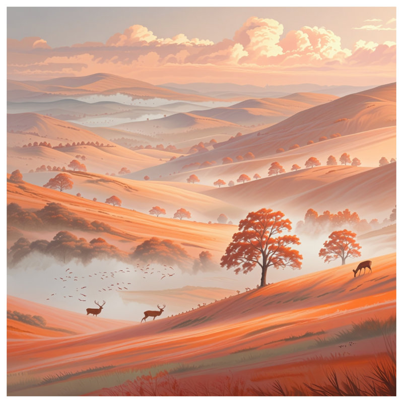 Tapisserie murale Rolling Hills With Deer, H 68 po x l 80 po avec 4 œillets