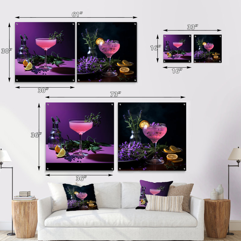 Bloomsbury Booze Cocktail - Ensemble de 2 verres muraux en acrylique, H 36 po x l 73 po