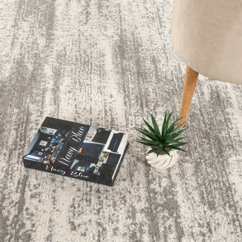 Adney Gray & Ivory Abstract High-Low Modern Rug, Gray/Ivory, 10'0" x 14'0"