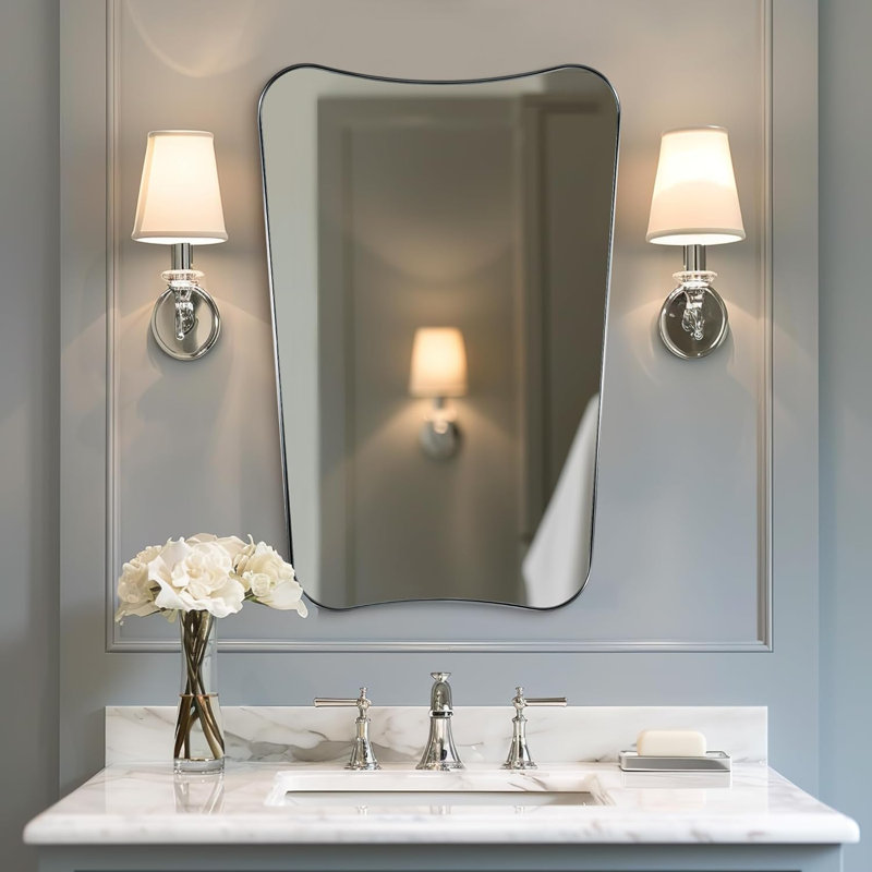 Miroir de salle de bain Contemporary Cadre en acier inoxydable, Chrome poli, 36 po x 24 po