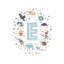 Lettre illustrée E bleue - impression-52820058-52820062-52820059