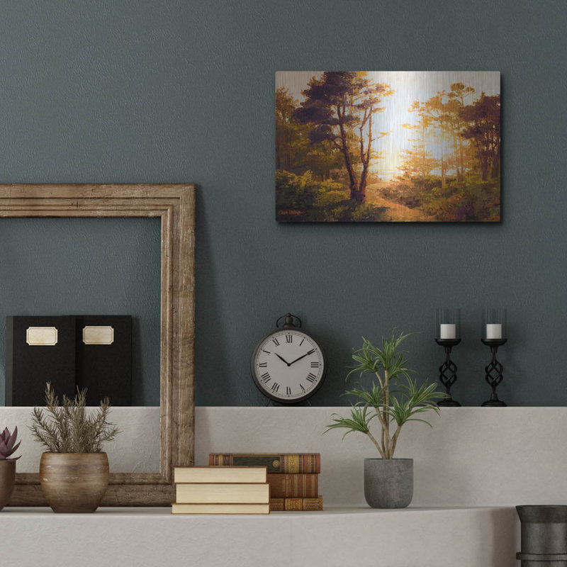 Art mural en métal luxueux «Gilded Pathway» par Erin Dertner, 16 po x 12 po, H 12 po x l 16 po