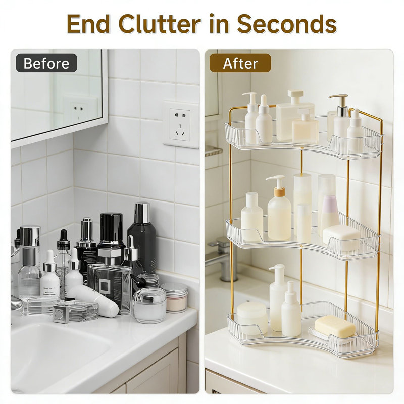 3-Tier Corner Countertop Organizer With Large Capacity, Space-Saving Bathroom Vanity Shelf For Makeup, Perfume, And Essentials, Durable Plastic Desktop Organizer For Kitchen And Office