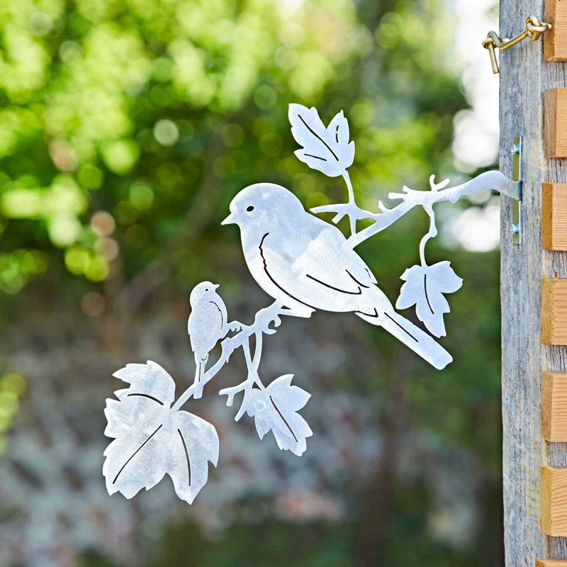 Recycled Iron Bird Silhouette Garden Art, Silver