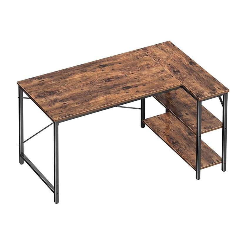 47 Inches L Shaped Desk, Computer Desk with Reversible Storage Shelves, Writing Desk Study Desk with Metal Frame, Rustic Brown