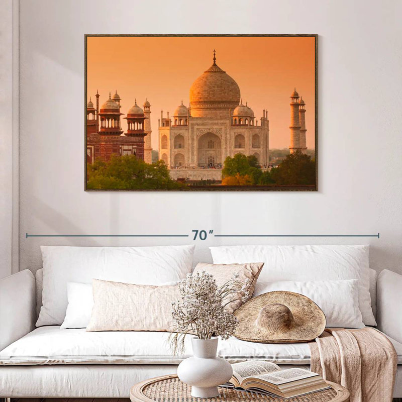 Historic Taj Mahal At Sunrise, 46" X 31", Floating Frame Walnut