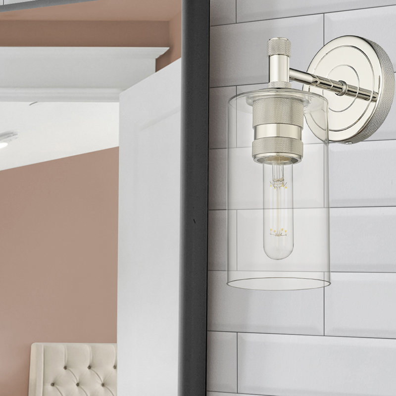 Applique murale 1 lumière Crown Point, Clair, Nickel poli, H 10,5 po x l 3,88 po x P 6,5 po
