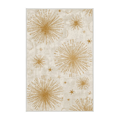 Soft Plush Farner New Years Modern & Contemporary Abstract Area Rug in Beige – White Binding