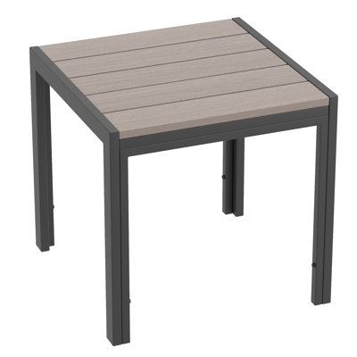 Patio Square Side table, Wood Grain Top Modern Industrial Style w/Metal Frame