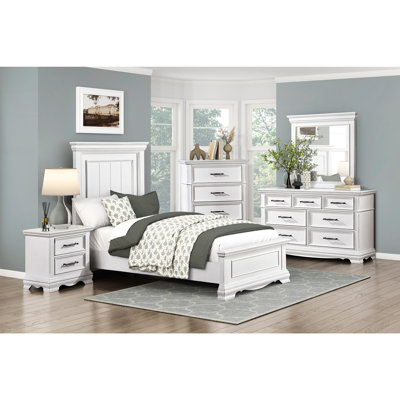 White Finish Elegant Twin Size Bed Frame Beautiful Panel Details Wooden Bedroom Furniture 1pc