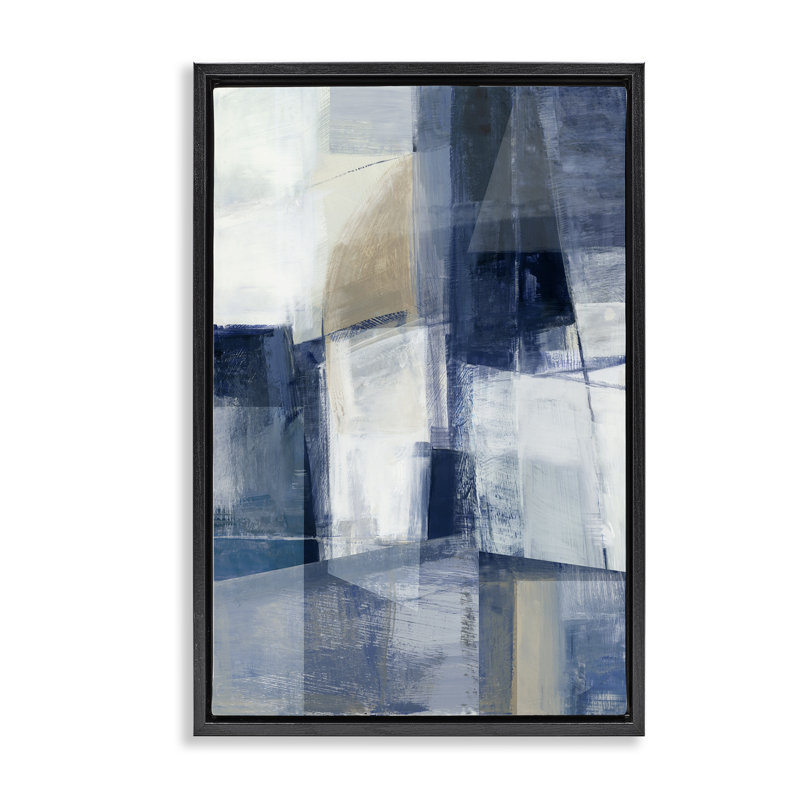  Toile flottante encadrée à motif géométrique dynamique par Hannah Dawson, Cadre flottant noir de jais, H 25 po x l 17 po