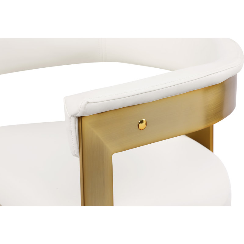 Romeo Finished Upholstered Back Arm Chair, Cream Vegan Leather, Brushed Gold