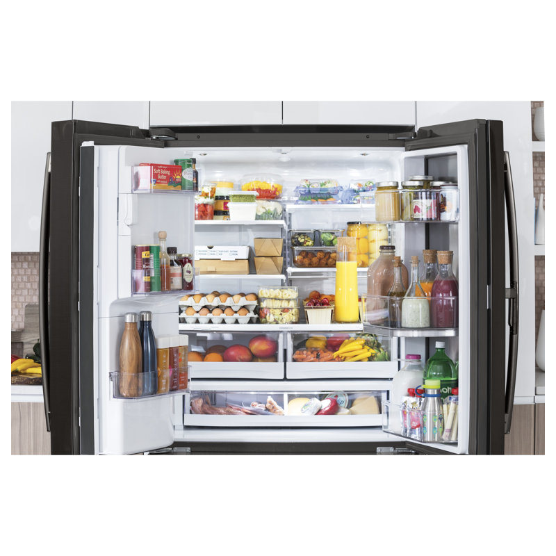 Porte française 35,75 po à profondeur de comptoir 22,1 pi³ Réfrigérateur, Acier inoxydable noir résistant aux empreintes di
