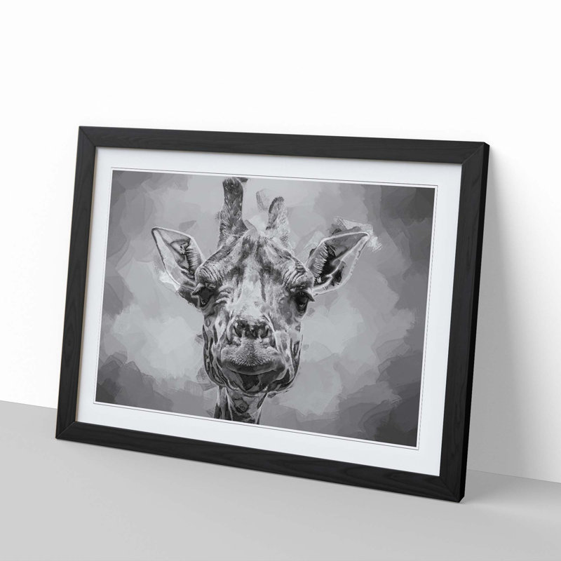 Wonderful Giraffe in Abstract - Picture Frame Painting Print, 35cm H x 50cm W x 2cm D, Black
