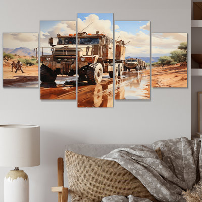 Military Truck In Gulf War II - Military Canvas Wall Art - 5 Panels