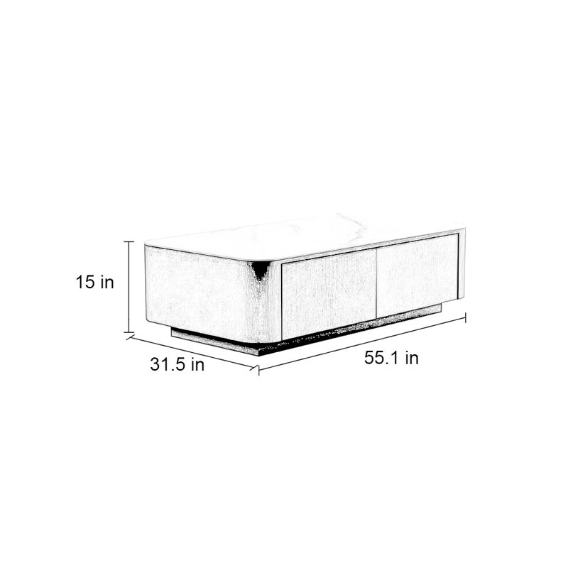 Modern simple square rock plate coffee table, Black, Walnut, 15" H x 55.1" L x 31.5" W