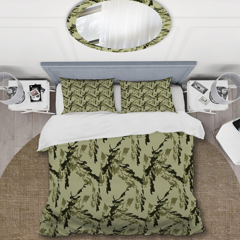 Ensemble de housse de couette en microfibre vert / crème 3 pièces
