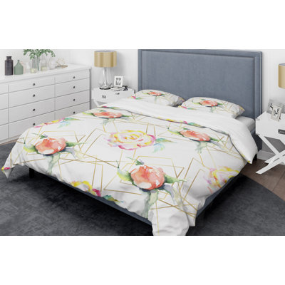 Ensemble de housse de couette à fleur de rose rose