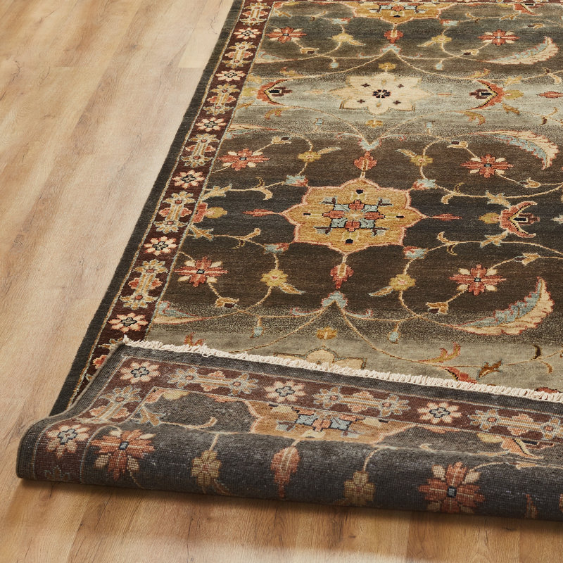 Oriental Hand-Knotted Wool Blue/Gray/Brown Area Rug, Rectangle 9' x 12'