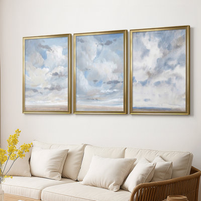 Bleu ciel I - Toile tendue avec châssis sur mesure - 3 pièces