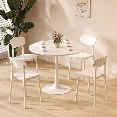 Round Table, Modern Dining Table, MDF Top and Steel Base Tulip Round Kitchen Table, Mid Century Coffee Table for Living Room 24", Oval Dining Table
