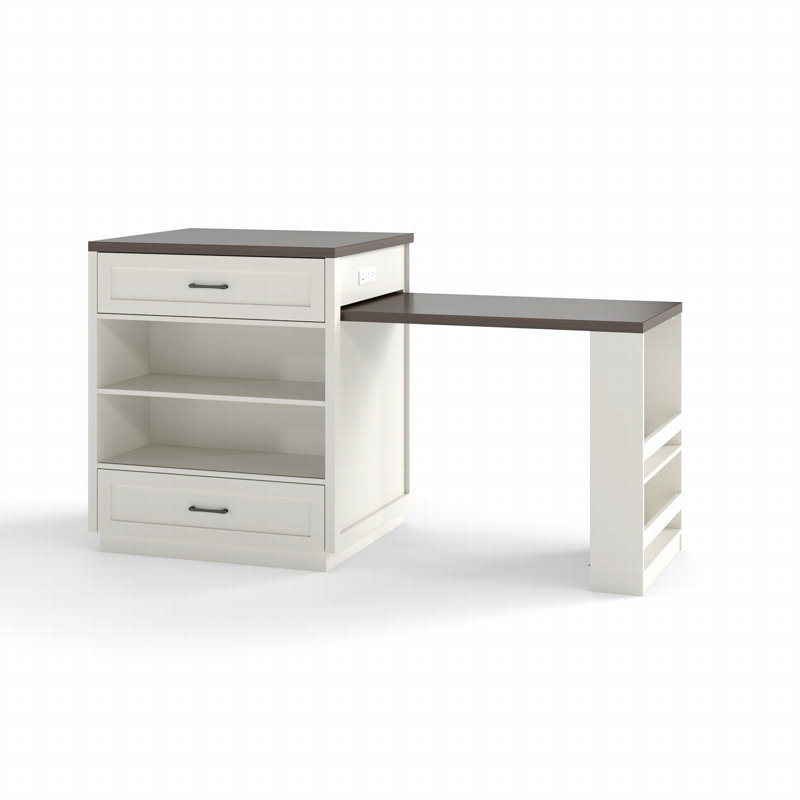 Îlot de cuisine 83,1 po avec table extensible et supports de rangement, table de salle à manger avec portes en verre
