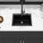 Quartz Composite Sink - 25X22" Black, Smooth Surfaces For Easy Cleaning Black 25X22", With Strainers Assembly And Bottom Grid-121637961