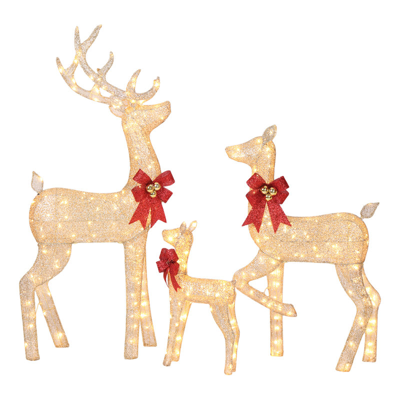 3PCS 5FT Champagne Gold Reindeer Family Christmas Decoration With LED Lights