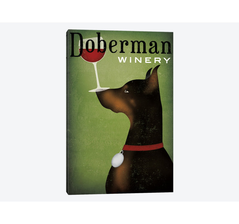 Doberman winery, impression sur toile tendue, H 12 po x l 8 po x P 0,75 po, Toile tendue, Pas de tapis