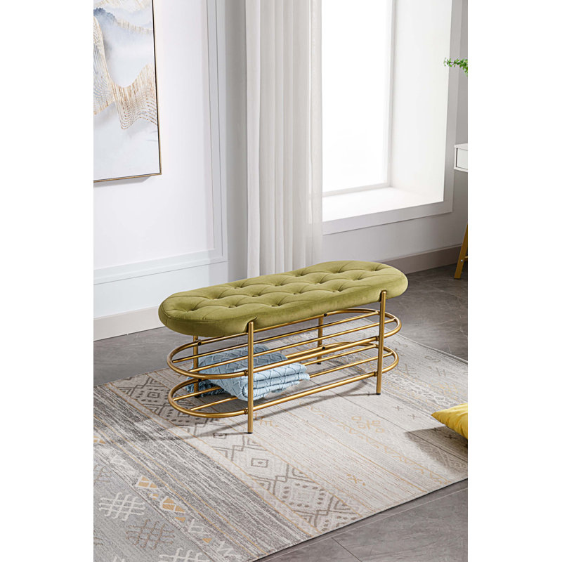 Banc de rangement en velours Rosheda, Vert olive