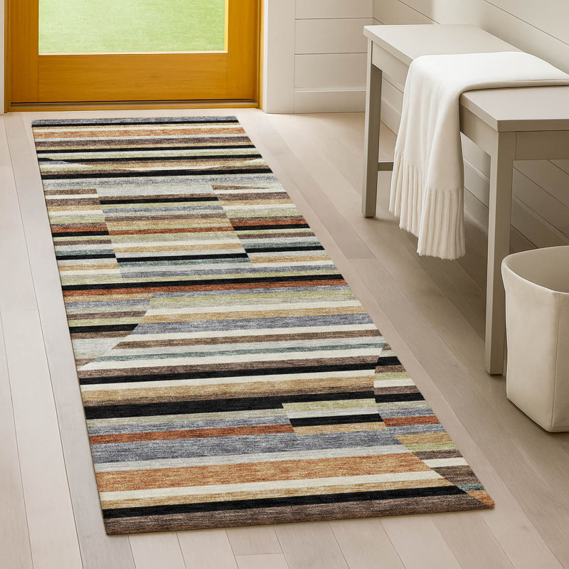 Machine Washable Indoor/Outdoor Chantille ACN2600 Stripes Rug, 2'3" x 7'6" Runner, Black