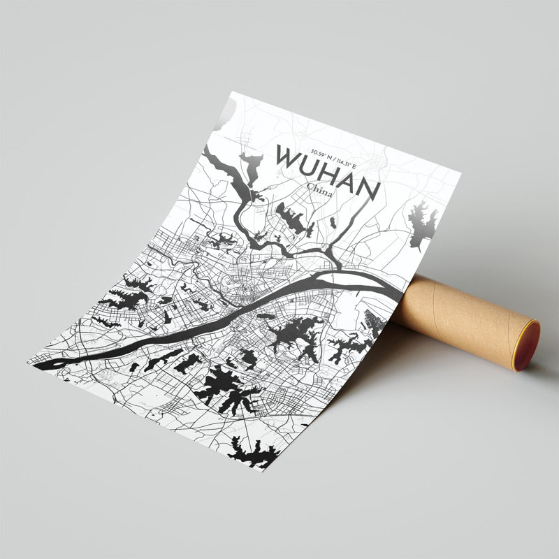 Carte de la ville de Whan, impression, H 17 po x l 11 po, Noir et blanc