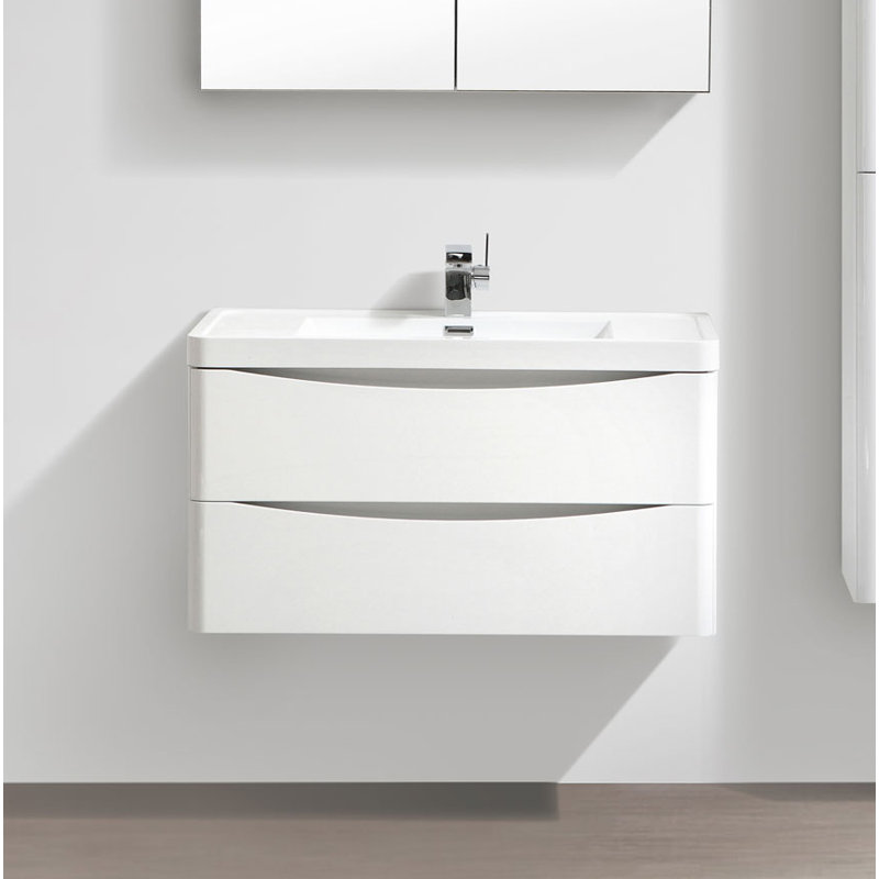 Stanhope 900mm Single Bathroom Vanity with Integrated Stone Basin, Gloss White