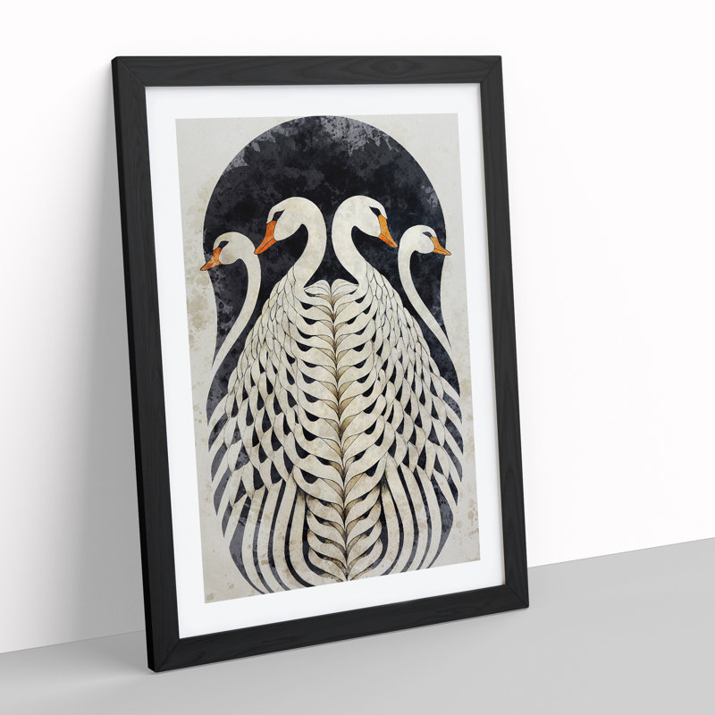 Deco Swan - Framed Print, Black, 64cm H x 46cm W x 2cm D