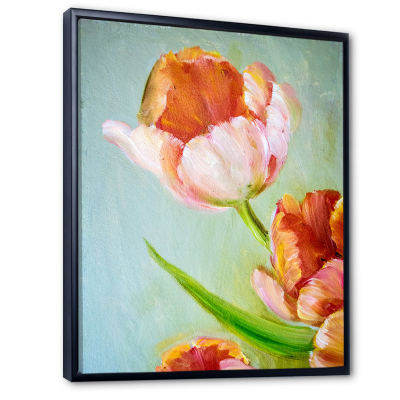 «Vintage Red Tulip», reproduction d'art sur toile encadrée, H 20 po x l 12 po x P 1 po, Toile à cadre flottant noir