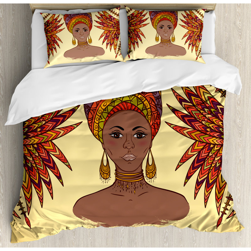 Queen Size Multicolor Ethnic Woman Graphic Duvet Cover Set