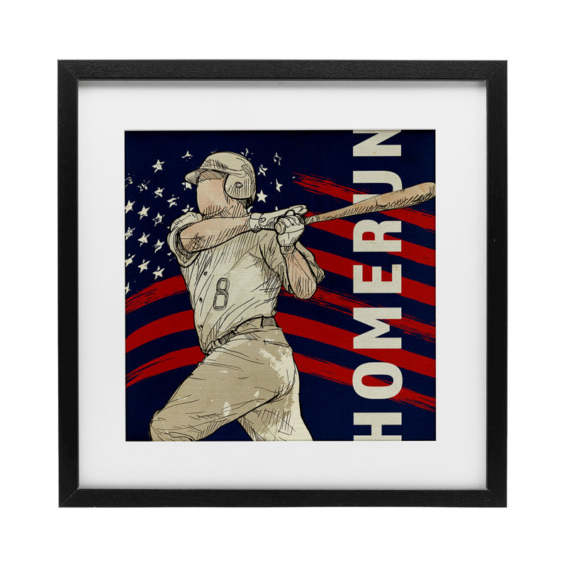 «Patriotic Home Run Baseballer», reproduction encadrée sous verre, design par LightBoxJournal, Cadre noir minuit