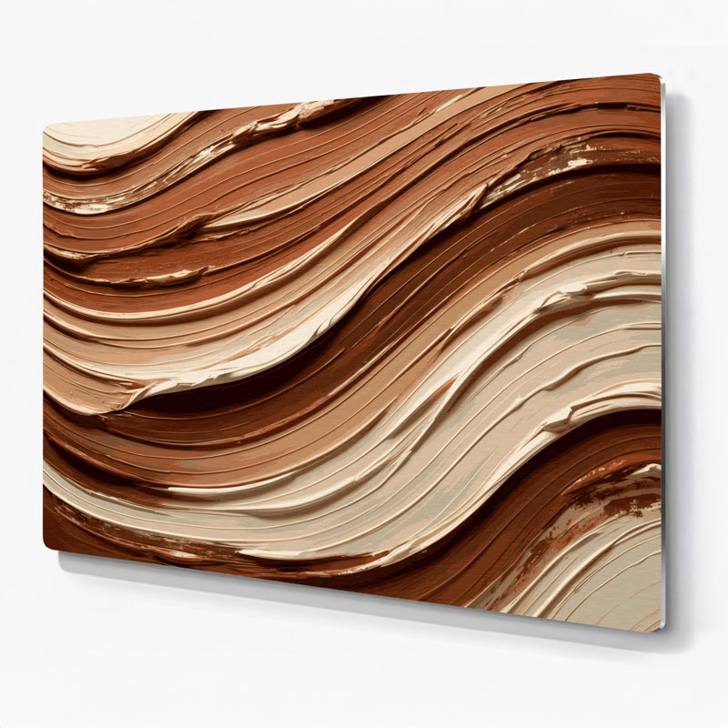 Art mural horizontal horizontal rayé en métal crème brun, H 12 po x l 18 po