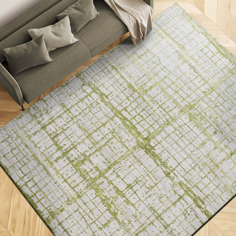 Tapis gris / vert noué à la main de haute qualité, Rectangle 9 pi x 12 pi