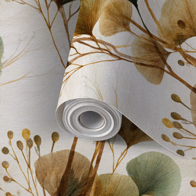 Papier peint auto-adhésif à motif de fougère scandinave à motif floral de vignes terreuses auto-adhésif et amovible 17,7 po x 118 po (45 x 300 cm)