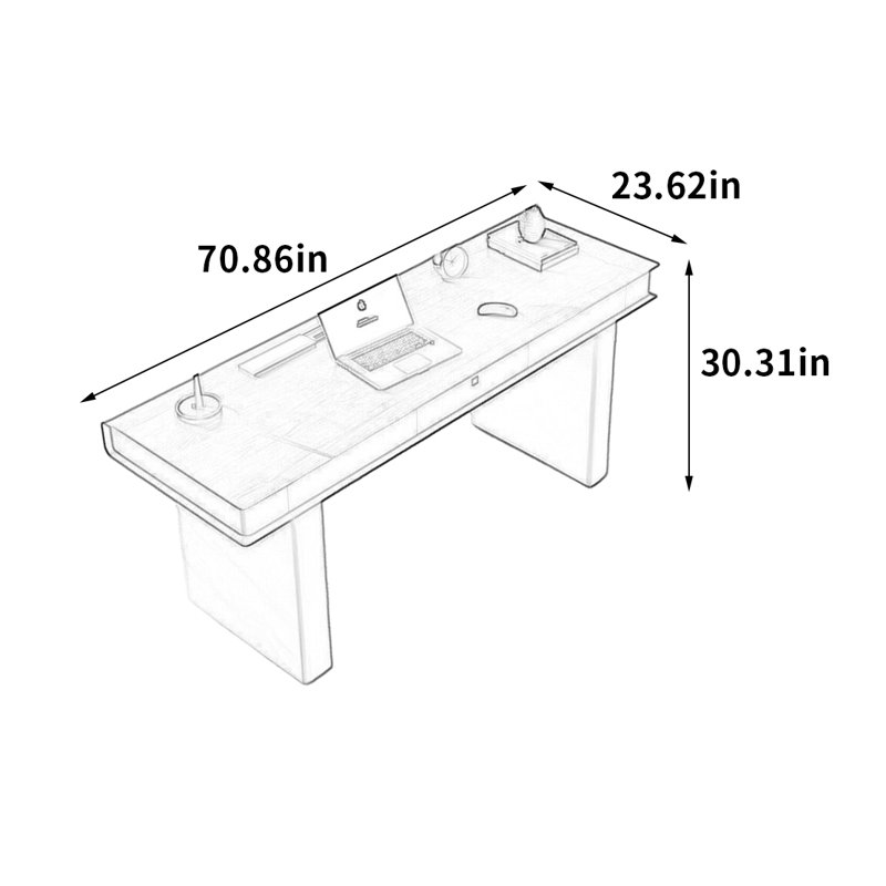 Bureau rétro tendance, H 30,31 po x l 70,86 po x P 23,62 po
