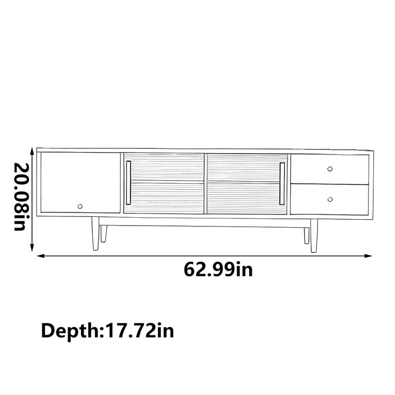 Meuble télé en bois massif de luxe léger, 62.99"