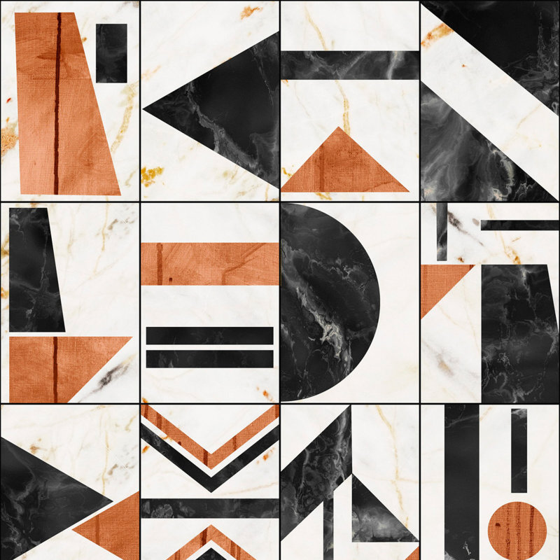 Manhattan Geometric Wallpaper Roll, Taupe/Black/Crimson