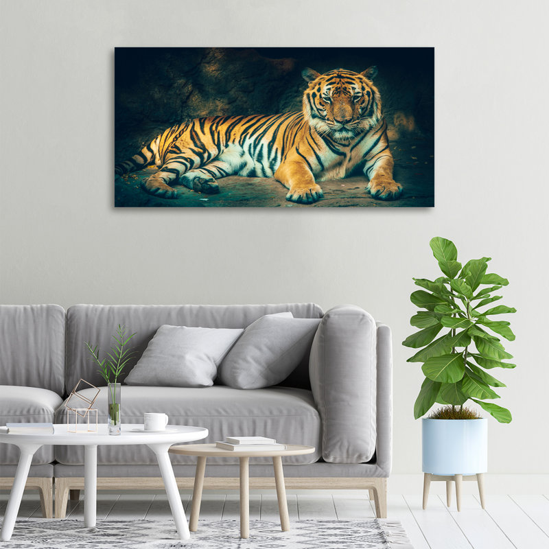 A Tiger In A Cave - No Frame Print on Glass, Canvas, 50cm H x 100cm W x 2cm D