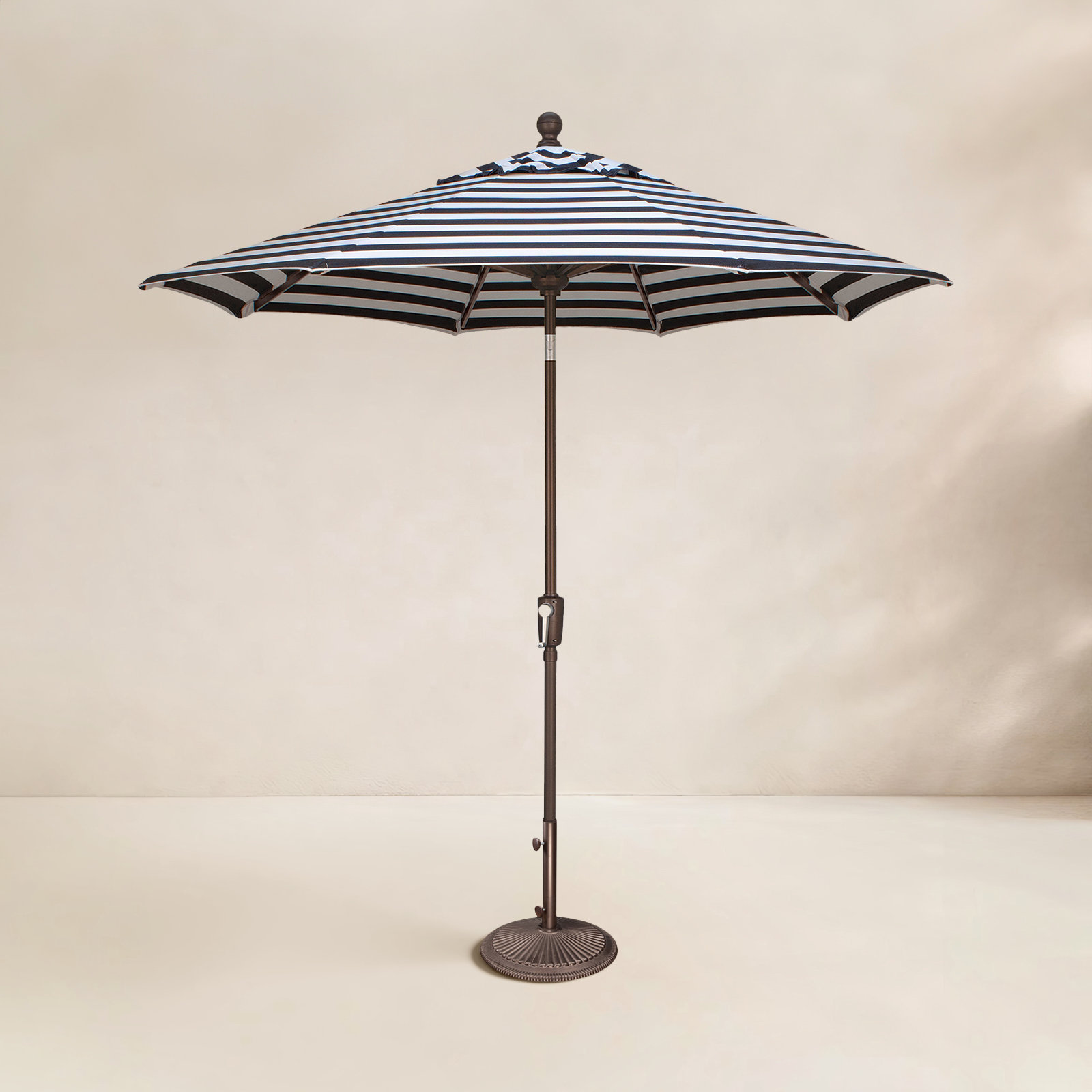 Bigsby 7.5' Sunbrella® Umbrella, Bronze, 93.5"H x 90"W x 90" D, Black/White Striped Sunbrella®