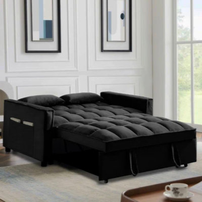 3 In 1 Convertible Sleeper Sofa Bed, Velvet Pull Out Couch With Storage Armrests, Adjustable Backrest,  Sofa Bed Suitable  , , Apartment, Office