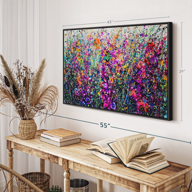 Abstract " Hollyhocks Inspired By Pollock ", 29" H x 43" W