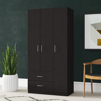 Ferrante Armoire with Three Drawers, Five Shelves and Hanging Rod, Modern Bedroom Storage by Freeport Park