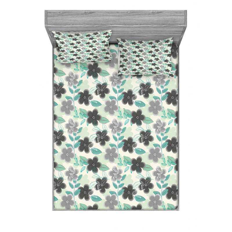 Microfiber Floral Sheet Set, Queen Sheet Set with Fitted Sheet